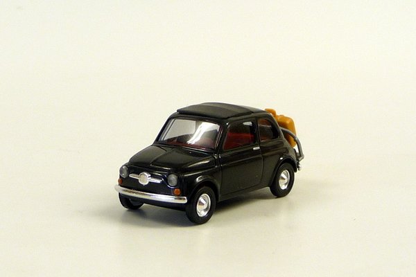 Fiat 500 schwarz mit Koffer Busch 48727 1/87